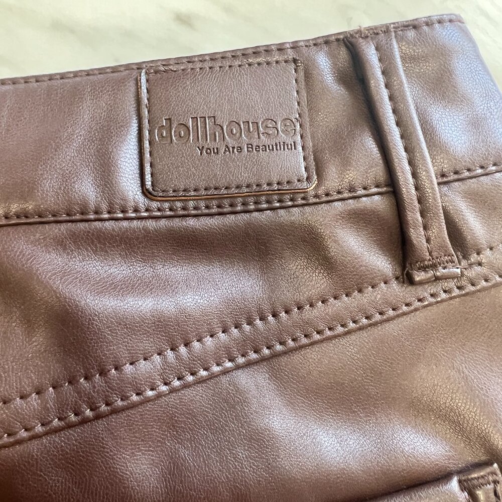 Vegan Leather Pants by Dollhouse in Chocolate Brown w/Flare Legs - Size 3/4 - Picture 8 of 12